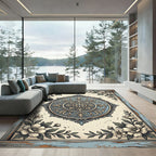 Classic Blue Floral Medallion Border Rug