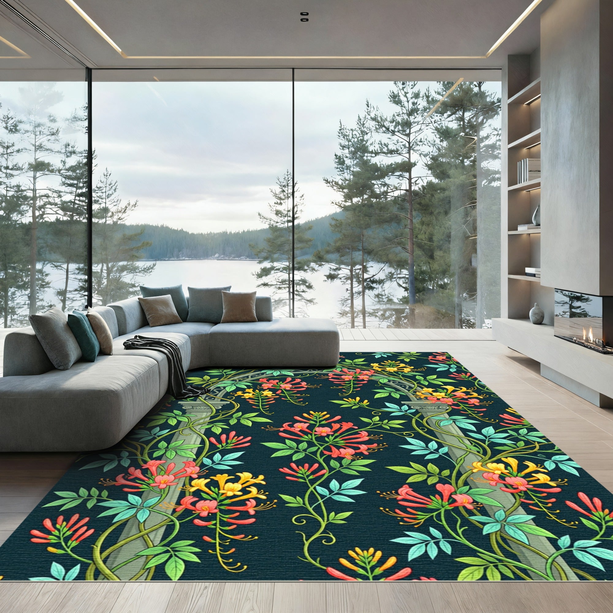 Archway Coral Yellow Floral Vine Rug