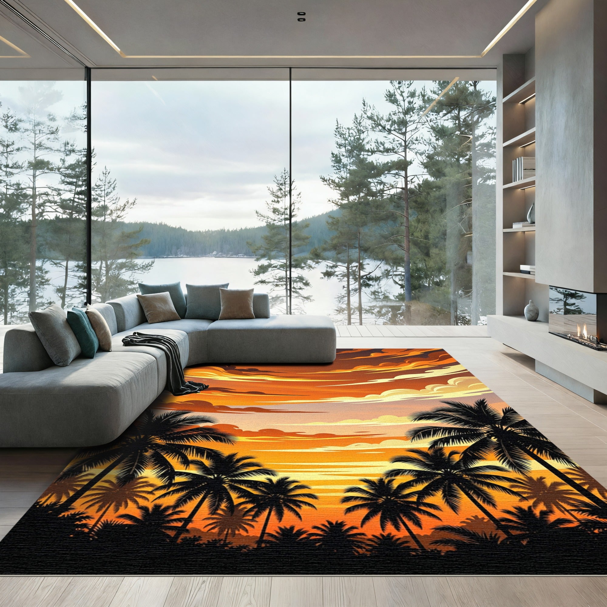 Vibrant Tropical Sunset Palm Horizon Rug