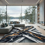 Abstract Marble Onyx Gold Geometric Lattice Rug