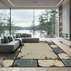Distressed Grey Tan Concrete Tile Rug
