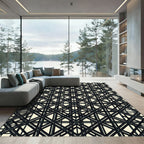 Monochromatic Black Geometric Art Deco Grid Rug