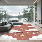 Whimsical Terra Cotta Starry Cloudy Sky Rug