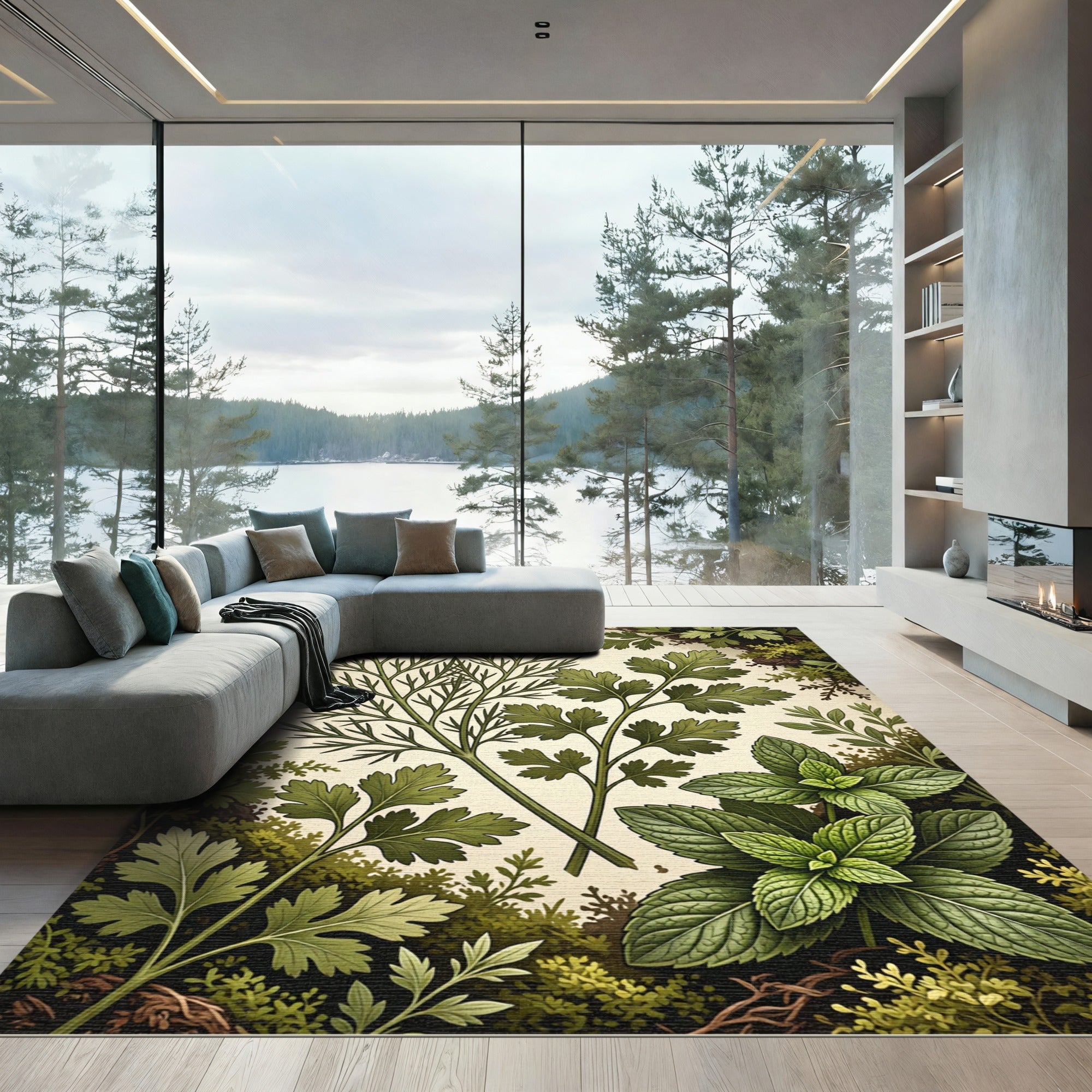 Green Herb Garden Botanical Sprig Rug