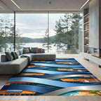 Isometric Blue Nautical Harbor Landscape Rug