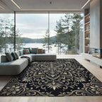 Elegant Charcoal Floral Ornate Medallion Rug