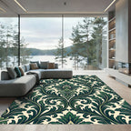 Dark Green Ornate Botanical Damask Rug
