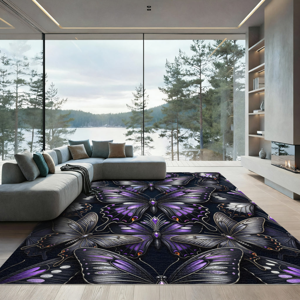 Gothic Orchid Butterfly Mandala Rug