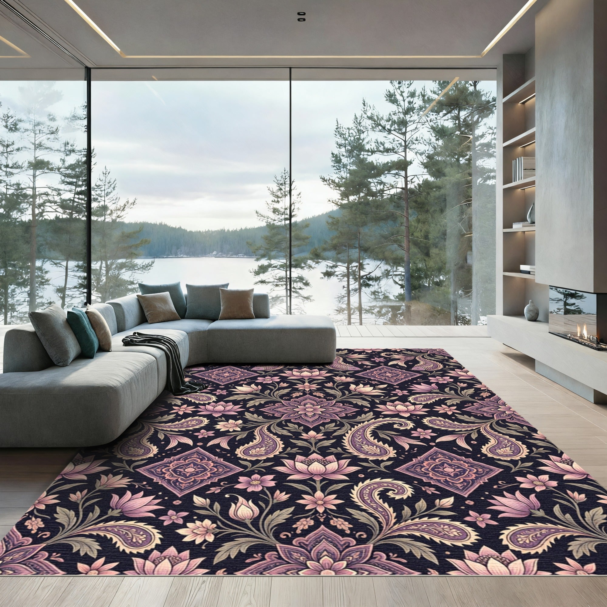 Amethyst Paisley Fish Floral Arrangement Rug