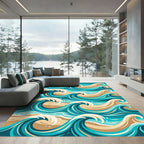 Abstract Teal and Sand Ocean Wave Rug