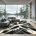 Dynamic Monochromatic Cityscape Brushstrokes Rug