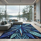 Deep Blue Feathered Starburst Medallion Rug