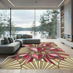 Radiant Red Pink Gold Heartburst Rug