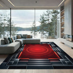Futuristic Red Concentric Circles Geometric Display Rug
