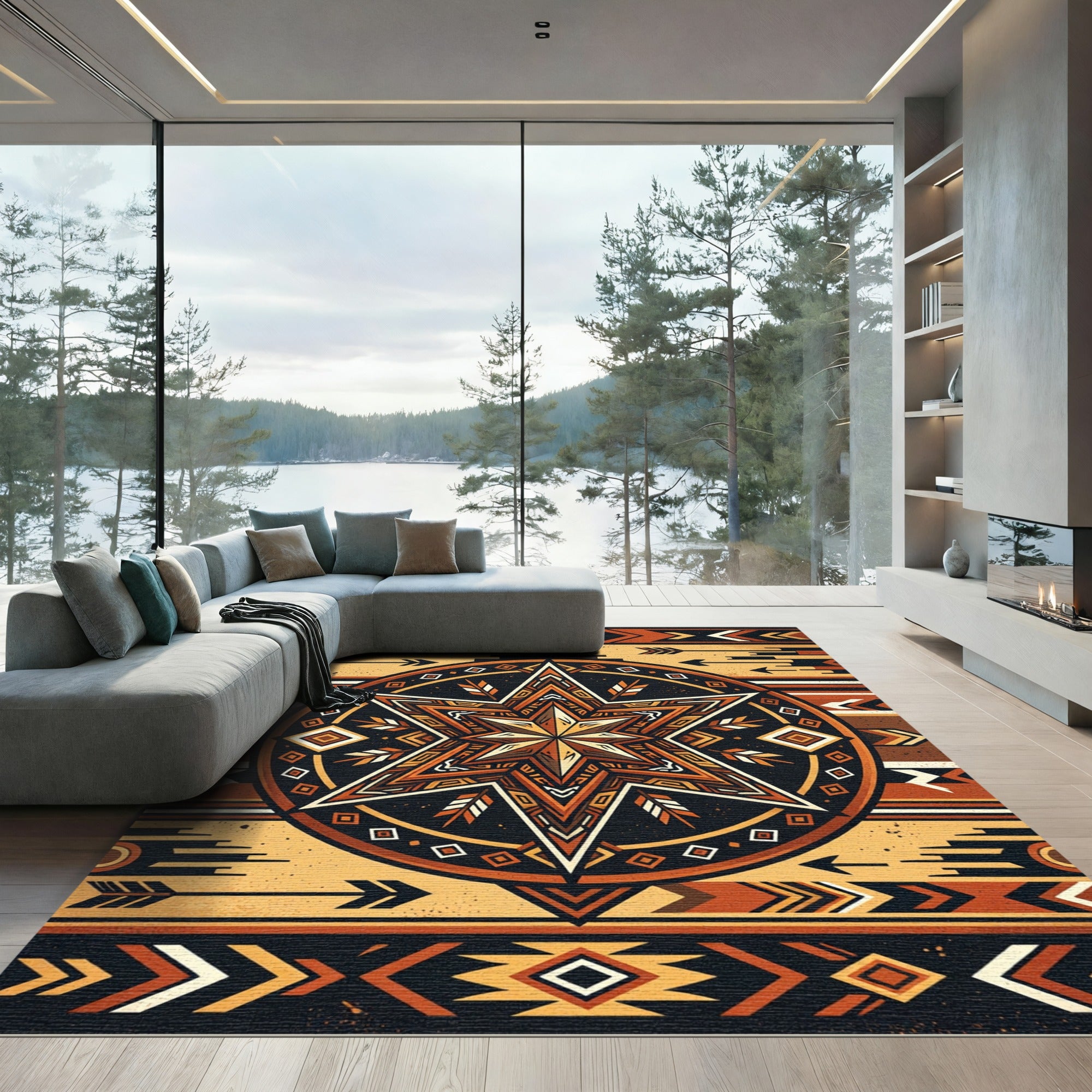 Earthy Southwestern Star Geometric Amber Rug
