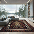 Ornate Gold Arch Damask Crimson Tapestry Rug