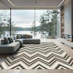 Neutral Chevron Striped Geometric Zigzag Rug