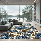 Blue Peony Floral Vine Rug