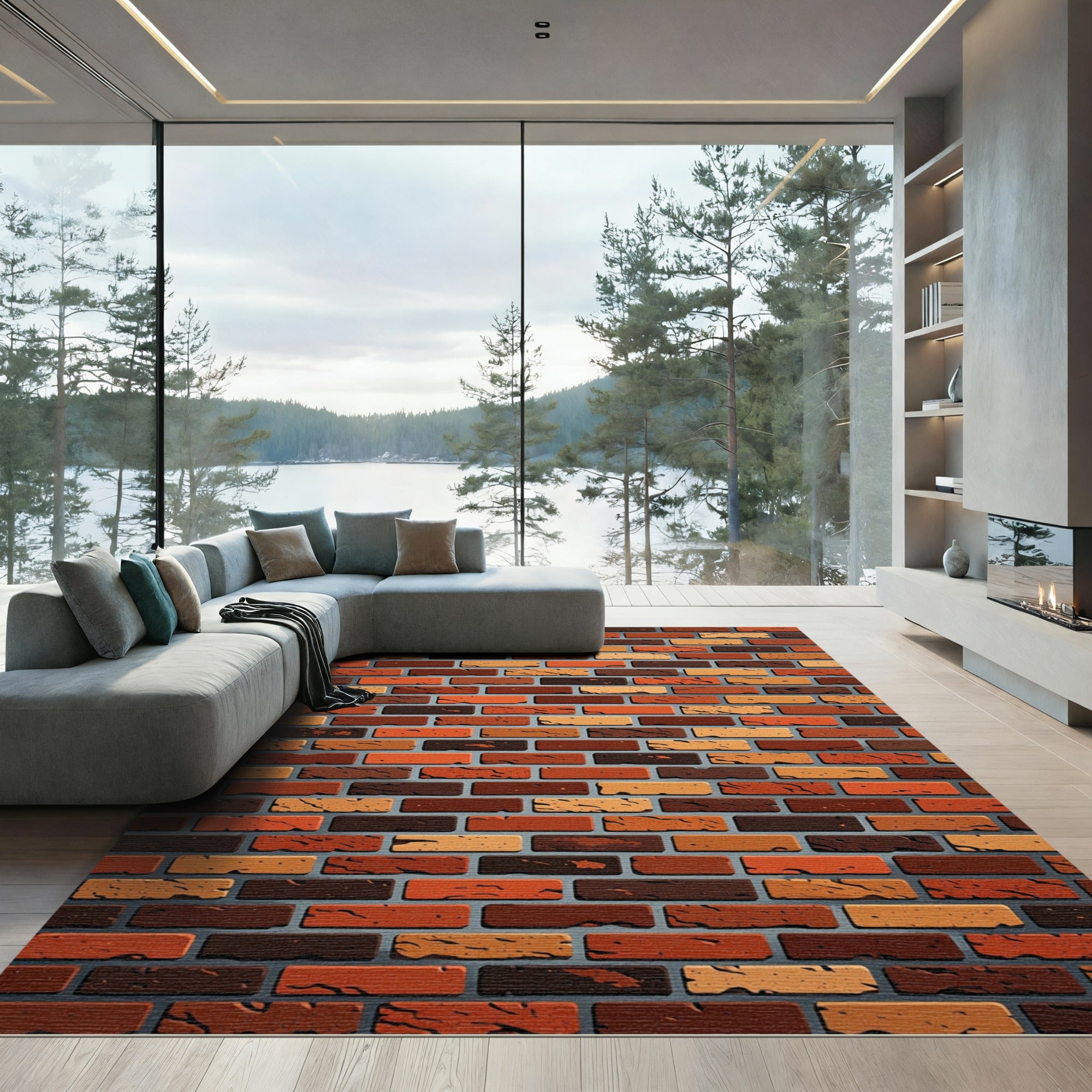 Rustic Earthy Brickwork Textural Rug