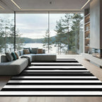 Bold Black White Brushstroke Stripes Rug