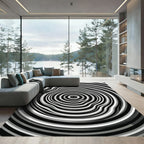 Monochrome Concentric Rippled Circle Abstract Rug
