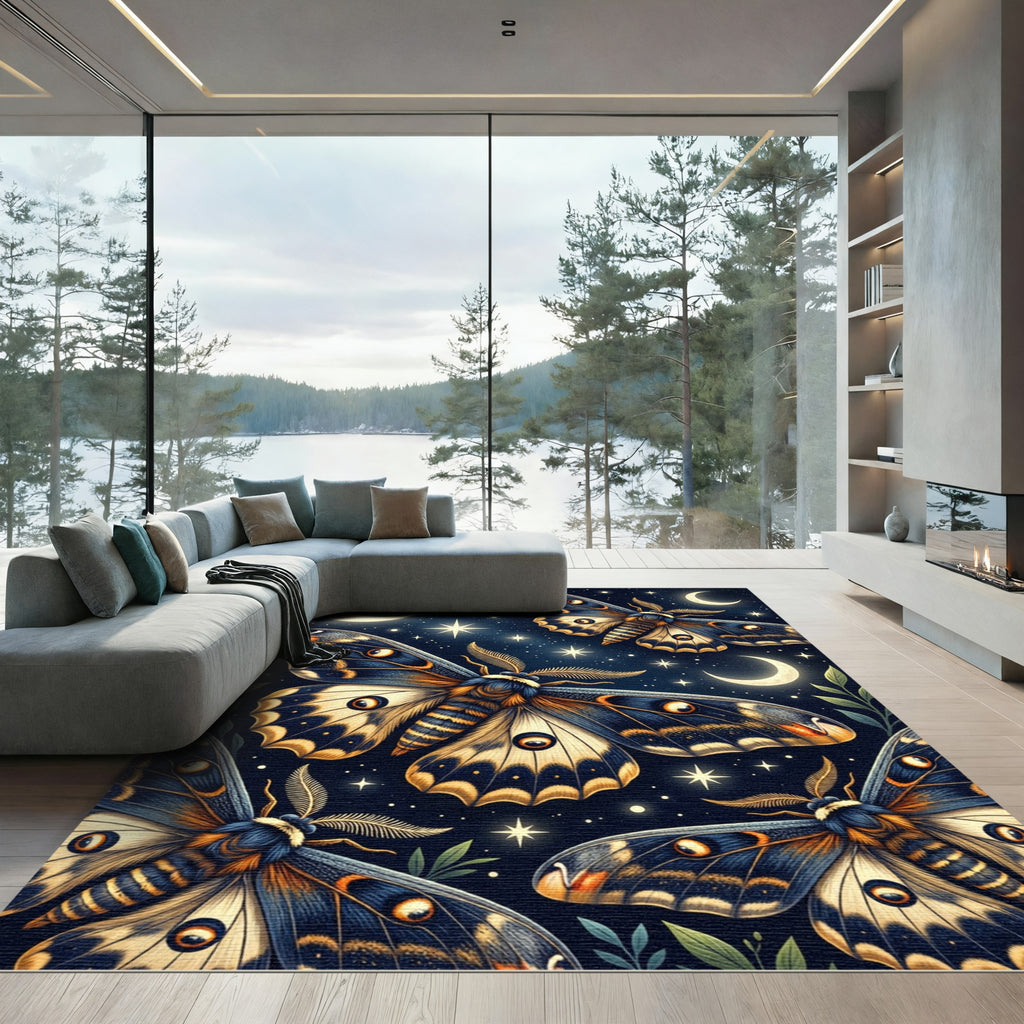 Midnight Moth Celestial Night Sky Rug