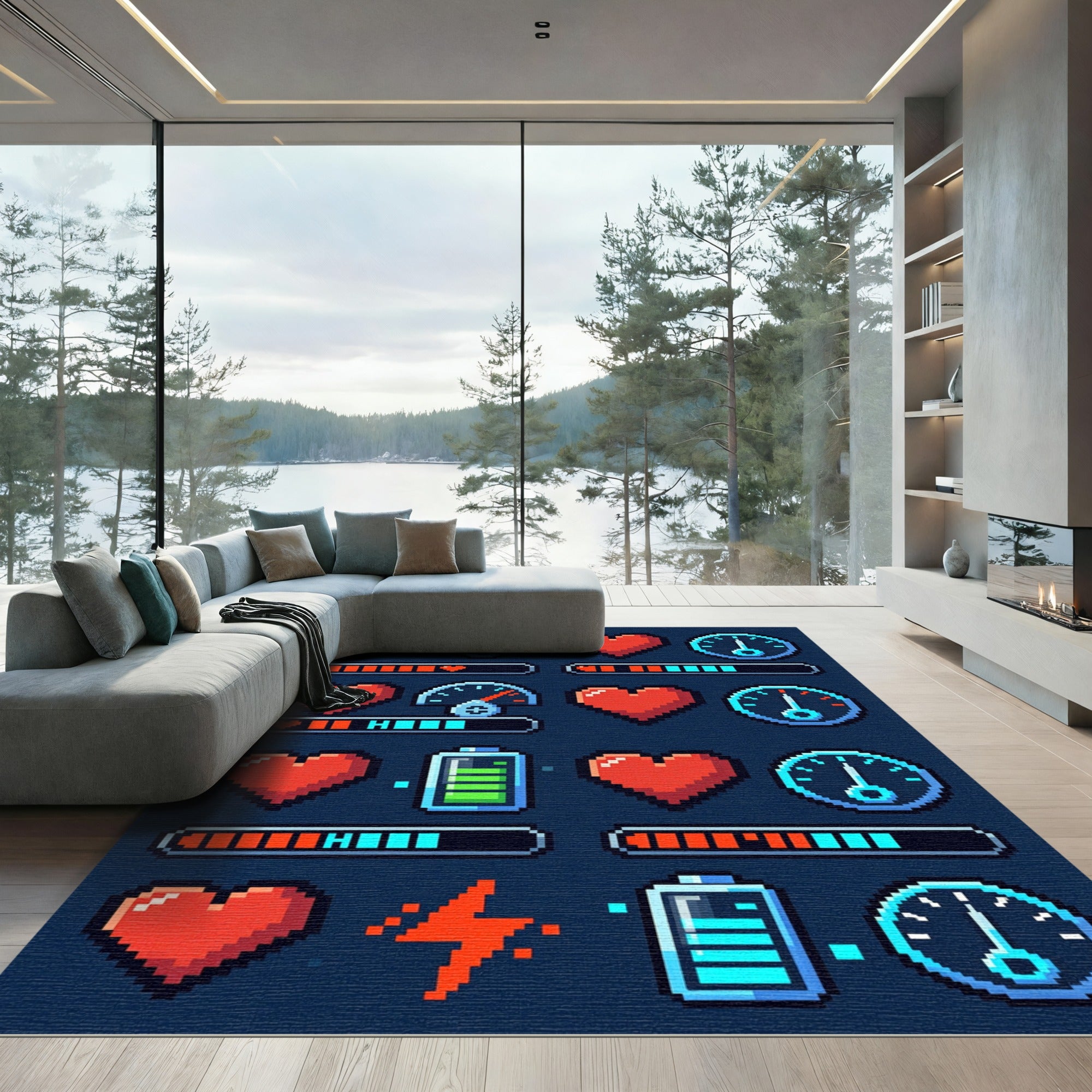 Pixel Retro Gaming Heart Status Icons Rug
