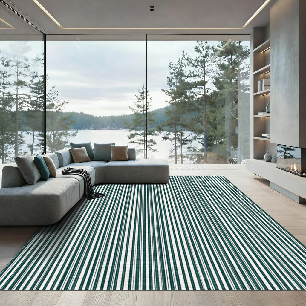 Deep Teal Vertical Stripe Rug