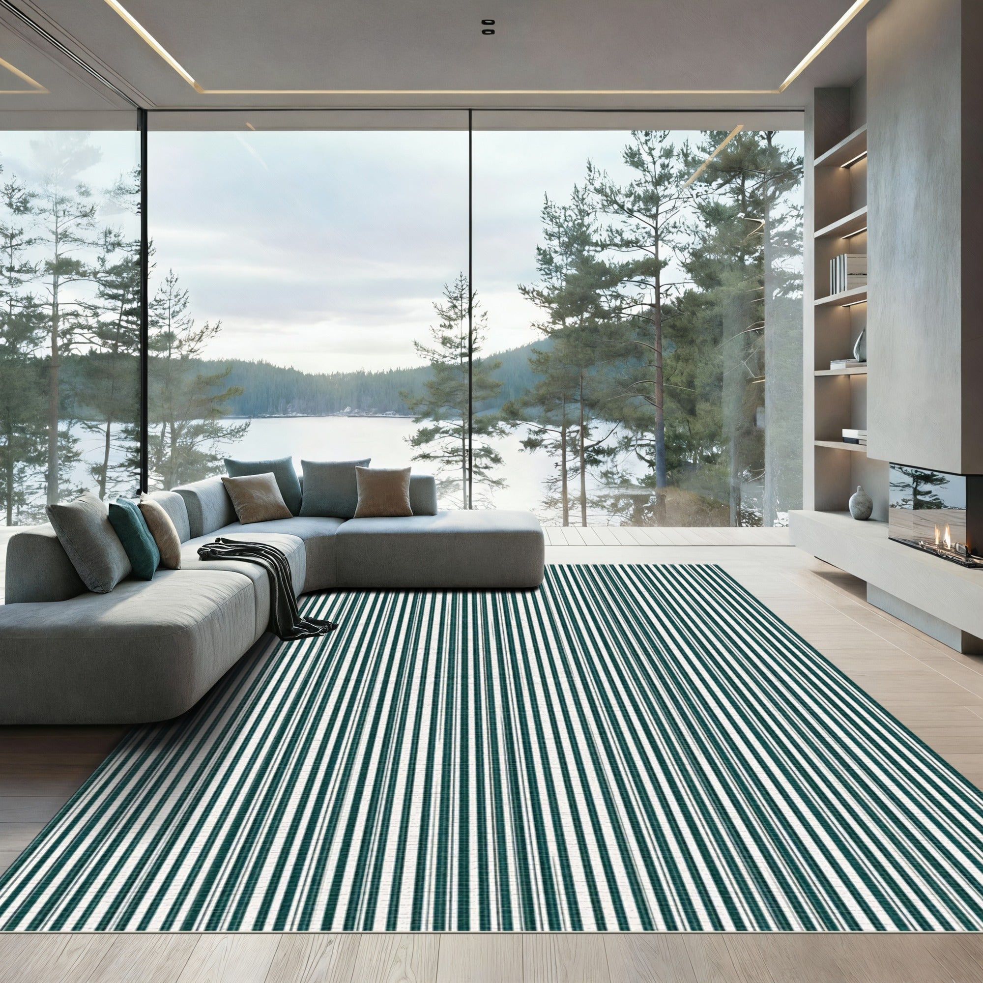 Deep Teal Vertical Stripe Rug