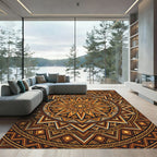 Golden Amber Geometric Sunburst Mandala Rug