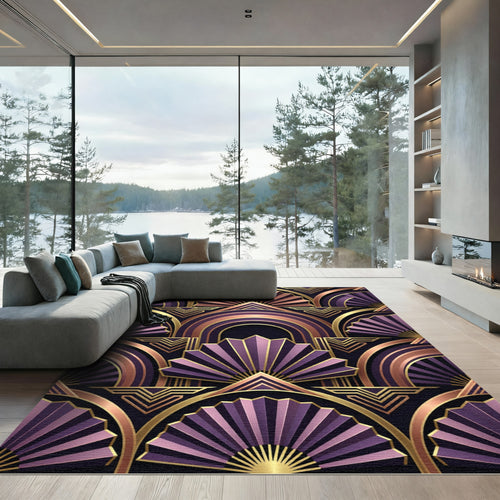 Art Deco Purple Gold Fan Arch Rug