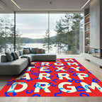 Red Bold Graphic Alphabet Arrangement Rug