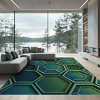Modern Emerald Green Geometric Hexagon Rug