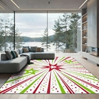 Red Green Starburst Burst With Stars Rug