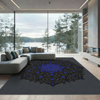 Intricate Electric Blue Scroll Medallion Rug