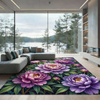 Vibrant Purple Peony Botanical Floral Rug