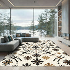 Chic Black Brown Folk Art Blossoms Rug