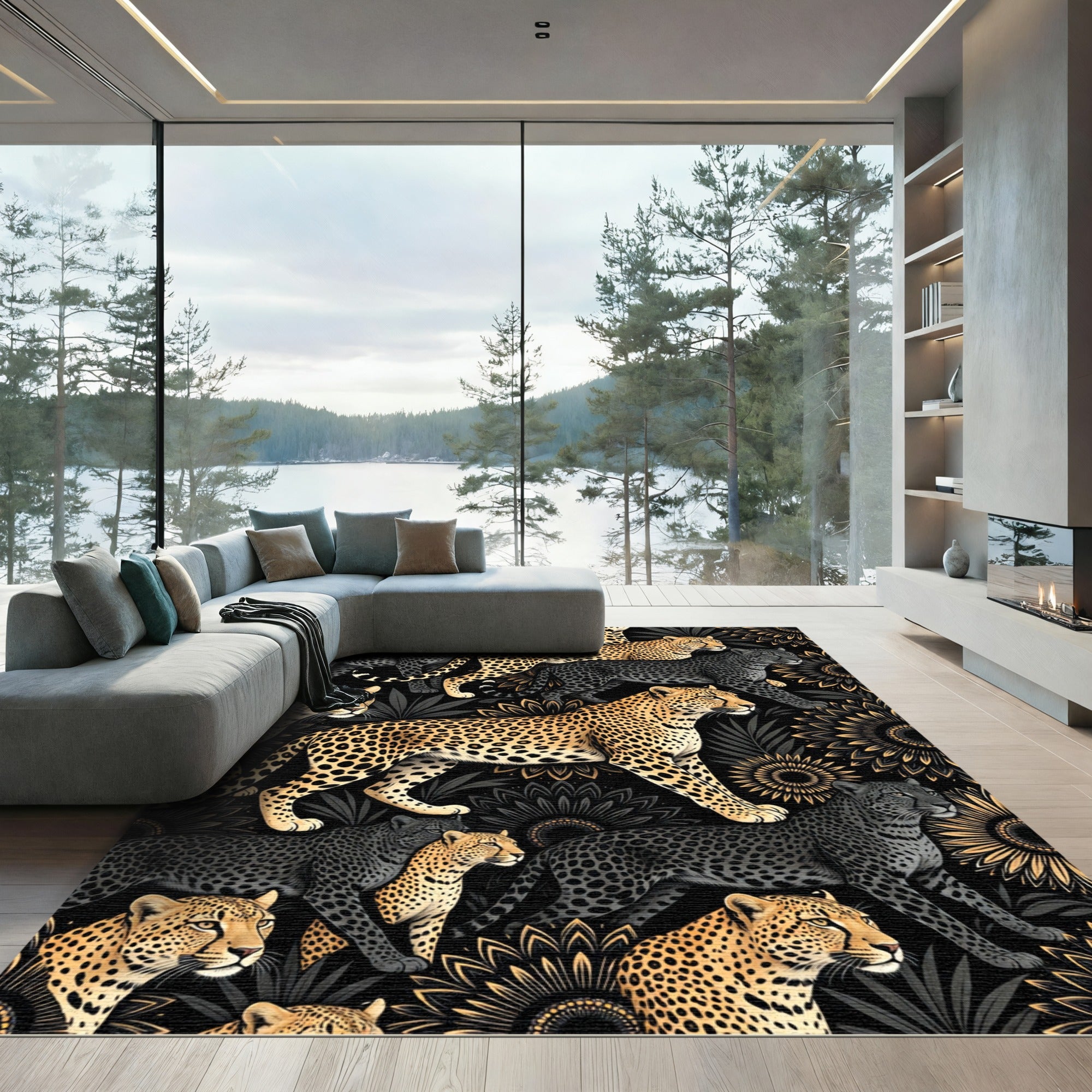 Golden Cheetah Black Panther Ensemble Rug