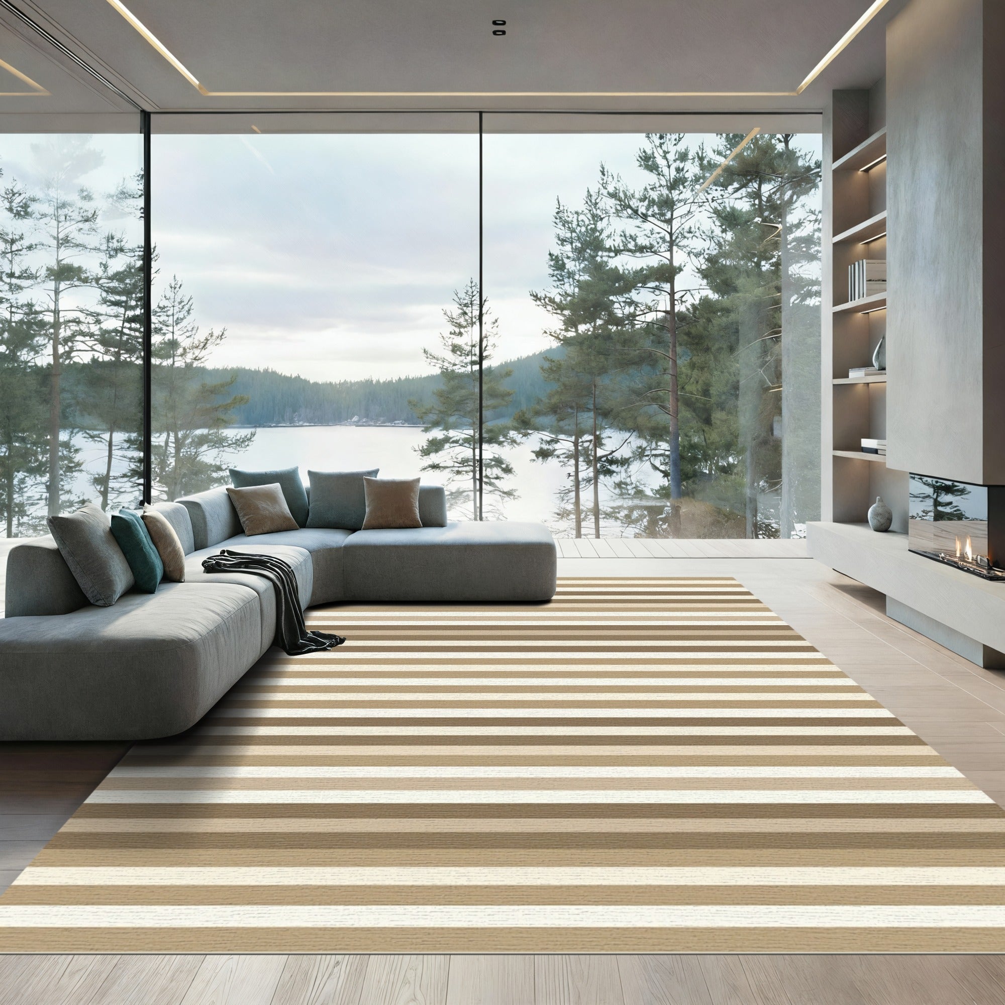 Neutral Earthy Tones Striped Abstraction Rug