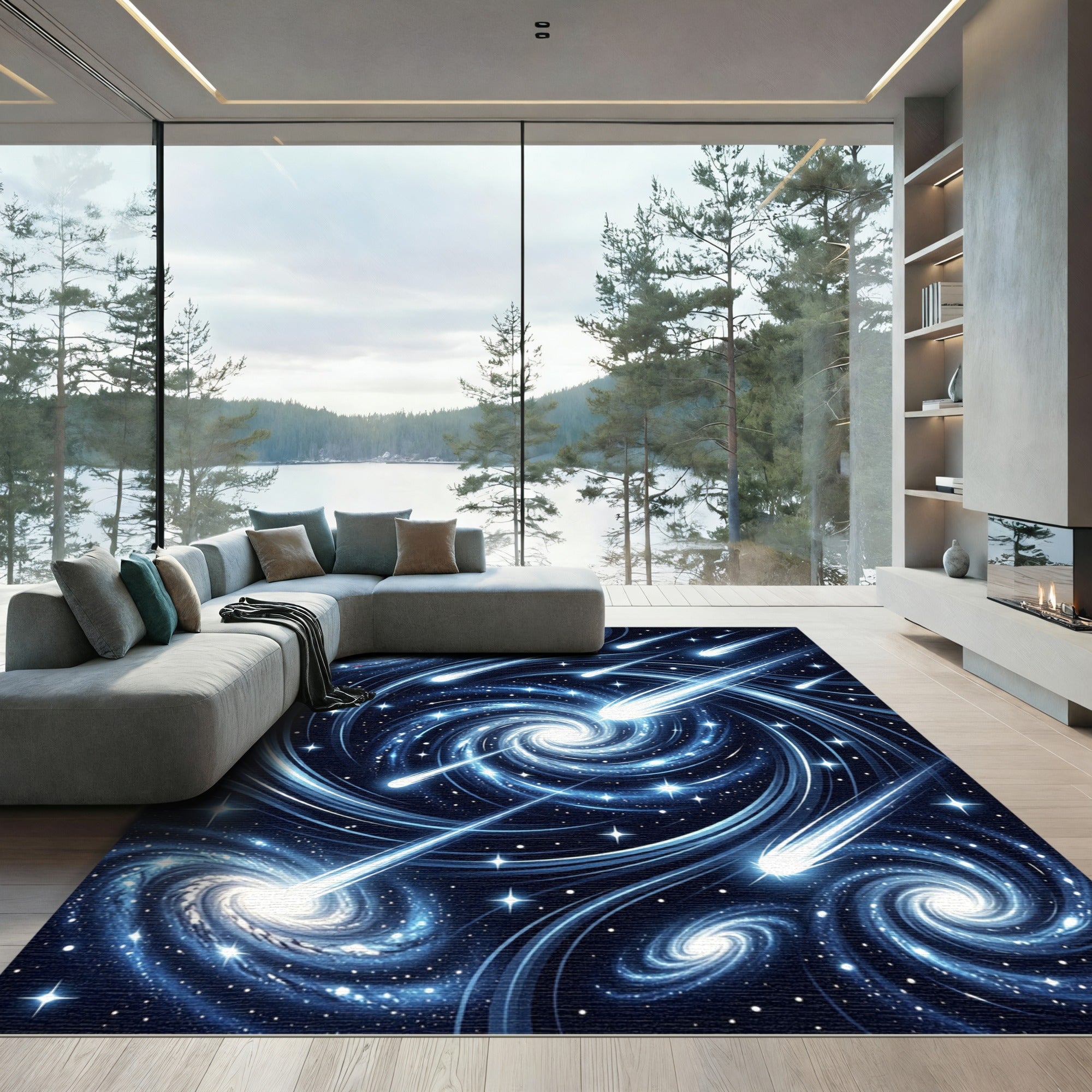 Cosmic Swirling Galaxy Starry Night Rug