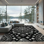 Metallic Silver Tribal Diamond Medallion Rug