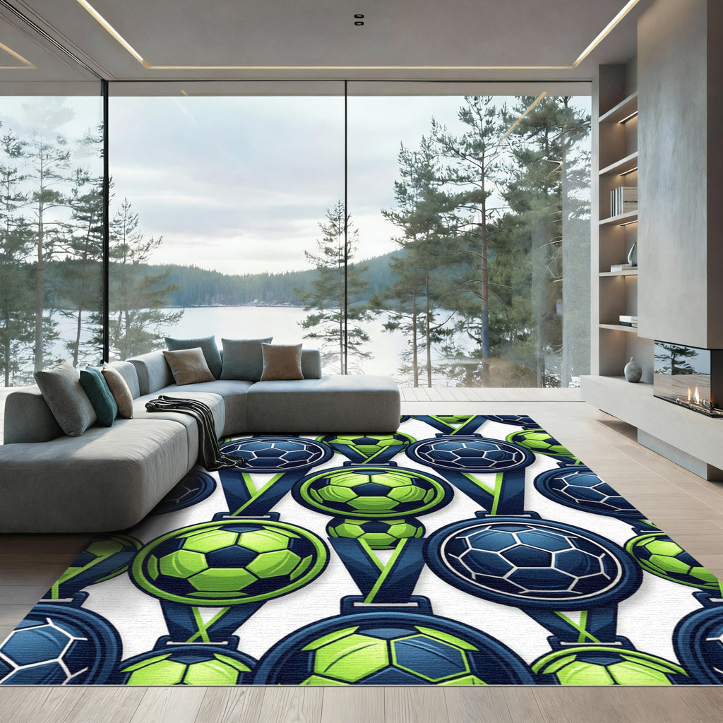 Vibrant Soccer Medal Gradient Green Rug