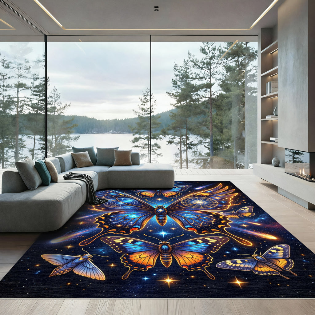 Celestial Golden Butterfly Starry Night Rug