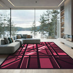 Modern Geometric Raspberry Linear Grid Rug