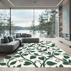 Elegant Dark Green Leafy Vine Wallpaper Rug