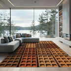 Shaded Brown Tonal Geometric Grid Rug