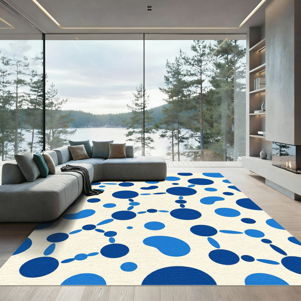 Navy Blue Connected Dots Abstract Rug