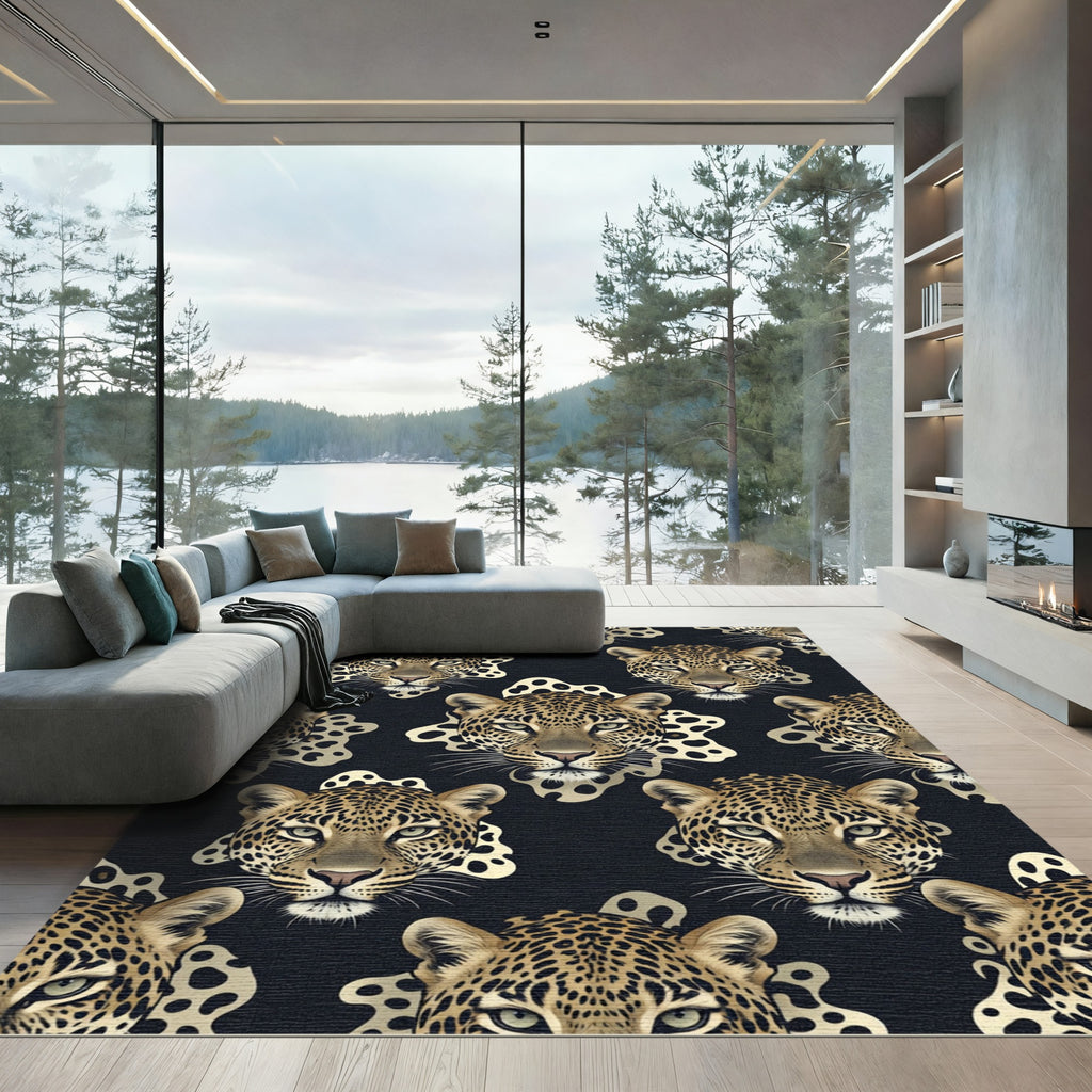 Leopard Spot Black Gold Animal Rug