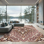 Elegant Gold Leaf Scrollwork Medallion Rug