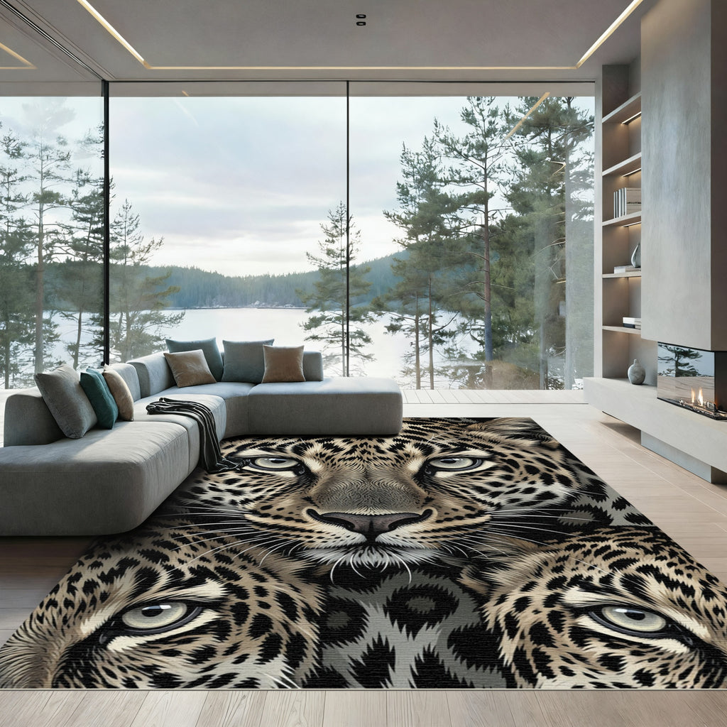 Majestic Detailed Leopard Face Close-up Rug